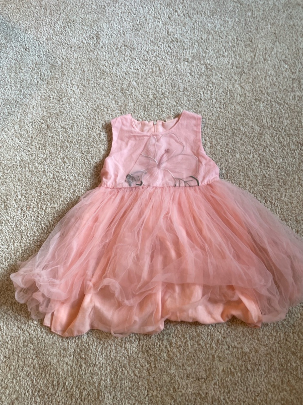 Girls Pink Tulle Flower Applique Dress